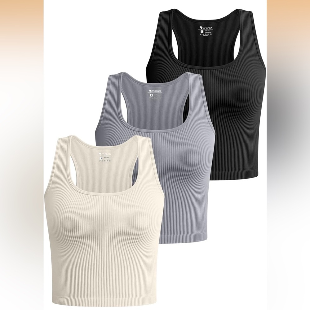 3-Pack Ribbed Tank Tops - Black, Gray, Cream